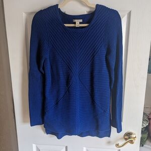 Dana Buchman Royal Blue Ribbed Chevron Crewneck Sweater
